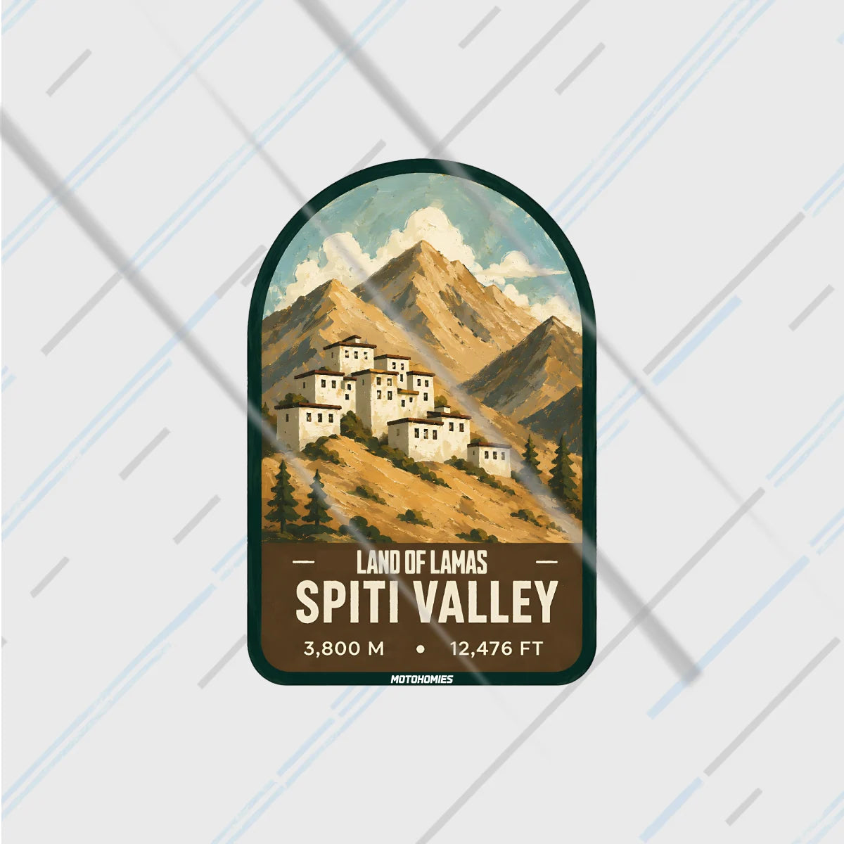Spiti Valley travel badge reflective sticker 3 inch glowing under headlights at night
