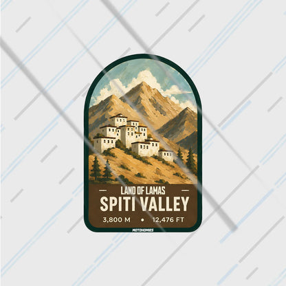 Spiti Valley travel badge reflective sticker 3 inch glowing under headlights at night