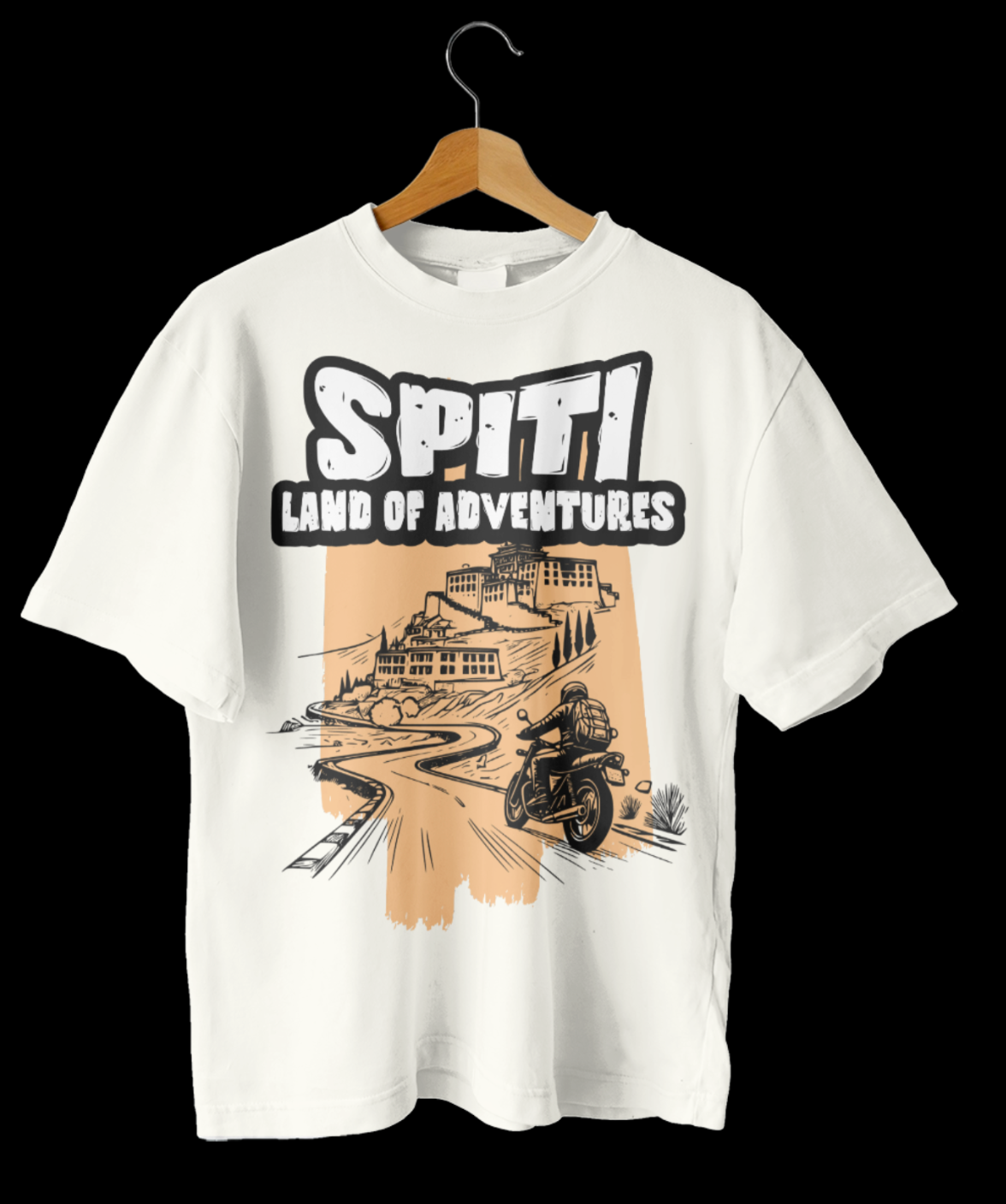 White oversized Spiti Valley t-shirt unisex front view biker travel tee India
