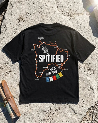 Spitified oversized t-shirt black flat lay back print Spiti Valley loop map