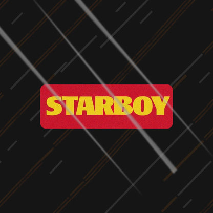 Starboy yellow-on-red wordmark sticker 3 inch in matte vinyl