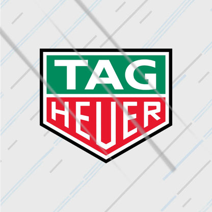 Tag Heuer racing logo reflective sticker 3 inch glowing under headlights at night