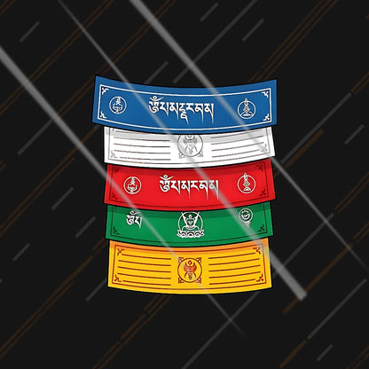 Tibetan prayer flags reflective sticker 3 inch glowing under headlights at night