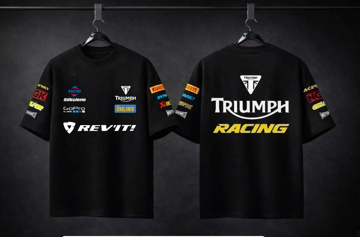 Triumph oversized t shirt front and back view racing design streetwear
