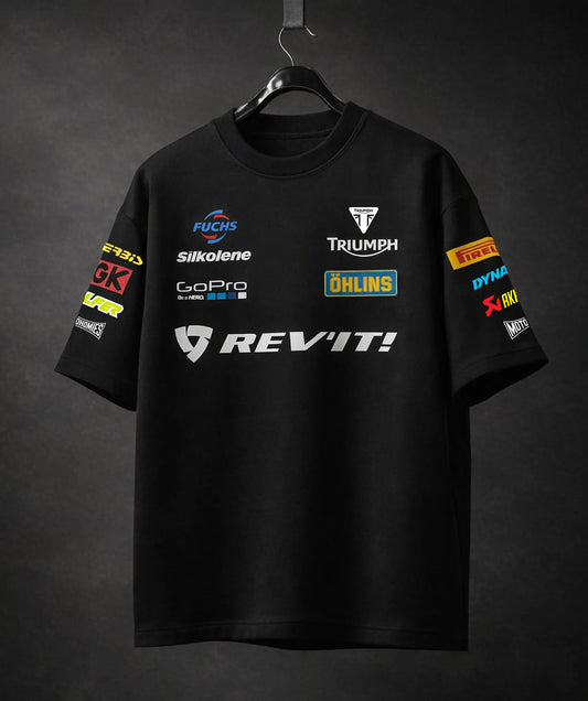Triumph oversized t shirt front racing graphic black biker streetwear India