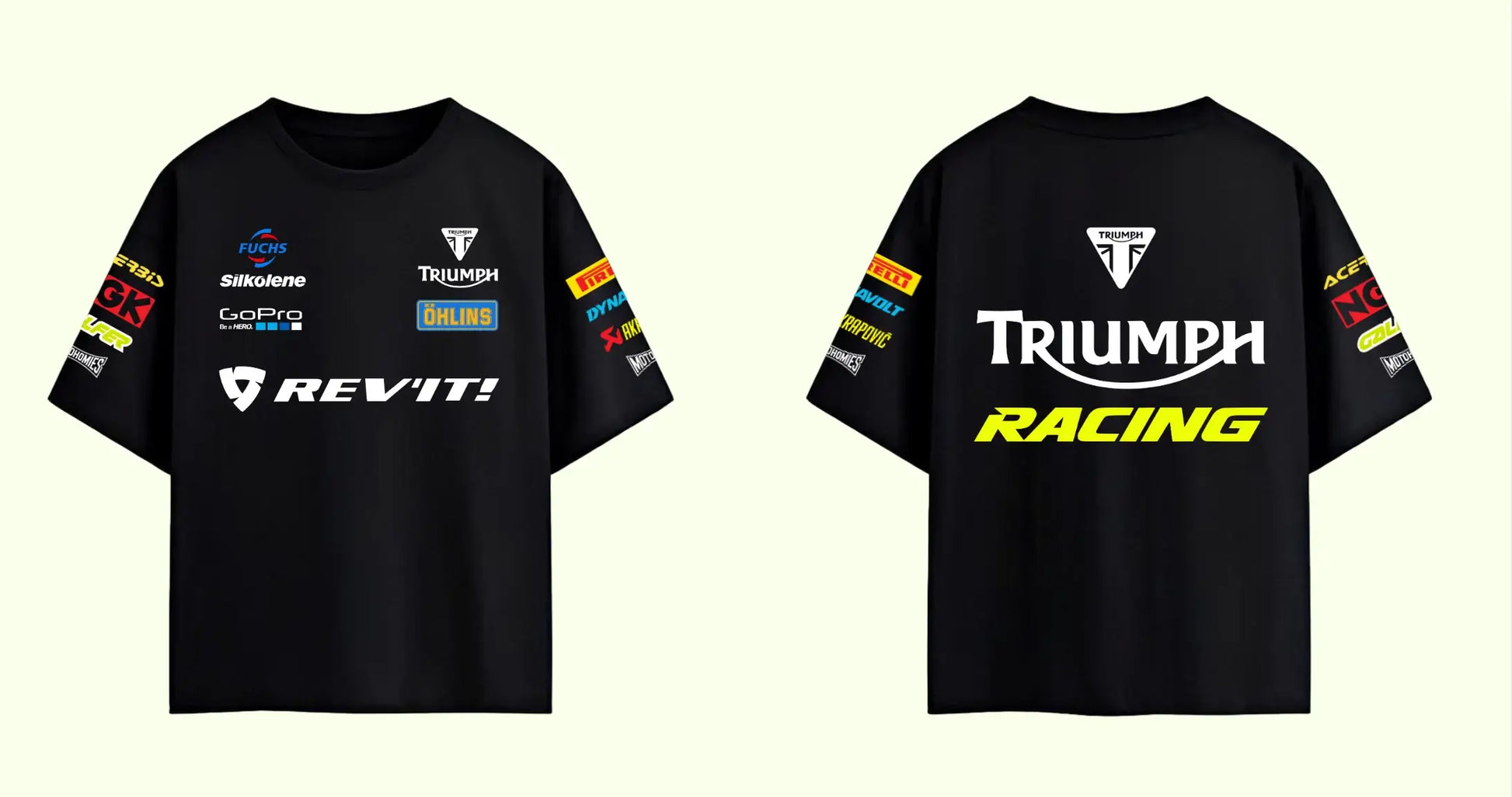 Triumph racing graphic oversized t shirt front logo detail biker fashion
