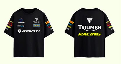 Triumph racing graphic oversized t shirt front logo detail biker fashion