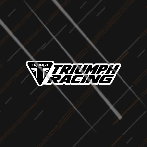 Triumph Racing reflective sticker 3 inch glowing under headlights at night