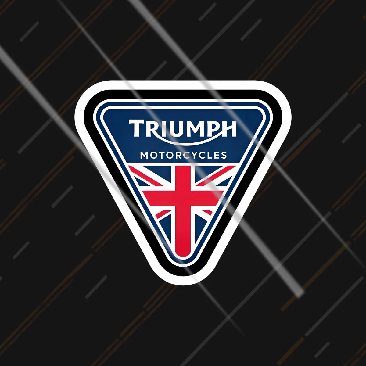 Triumph Union Jack reflective sticker 3 inch glowing under headlights at night