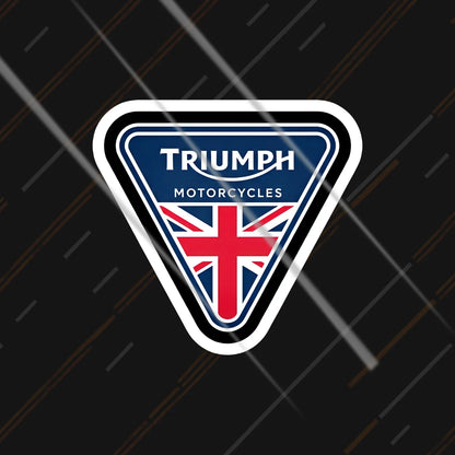 Triumph Union Jack reflective sticker 3 inch glowing under headlights at night