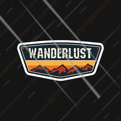 wanderlust travel sticker with mountain design for road trips and adventure lovers