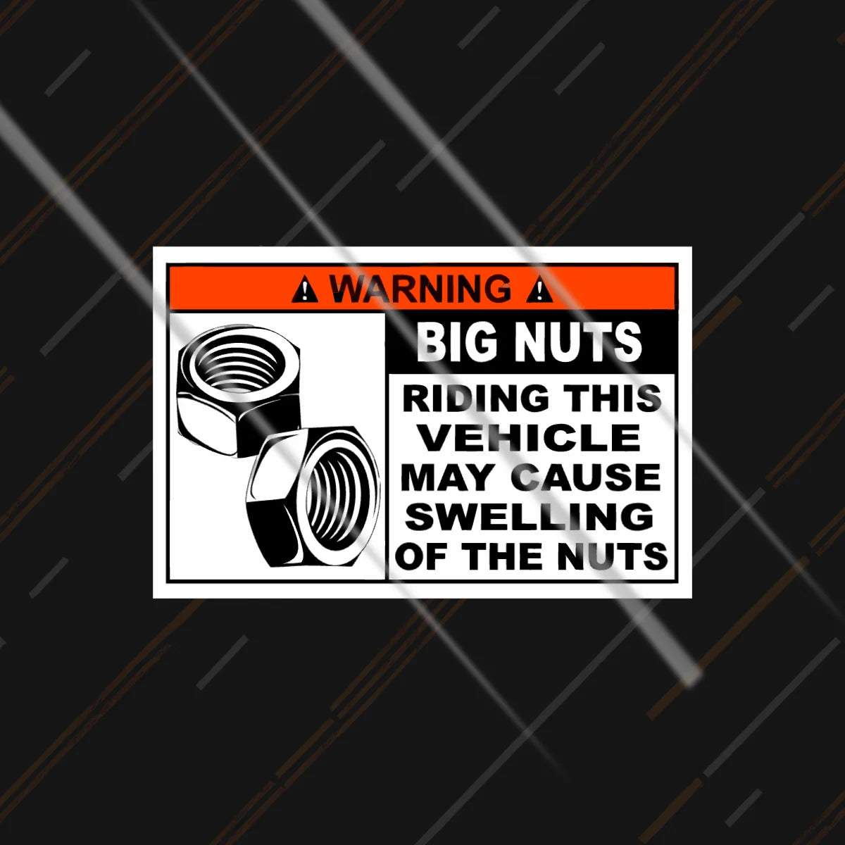 Warning Big Nuts cheeky biker warning sign sticker 3 inch in matte vinyl