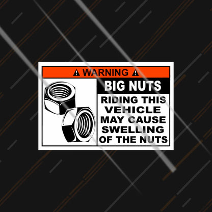 Warning Big Nuts reflective sticker 3 inch glowing under headlights at night
