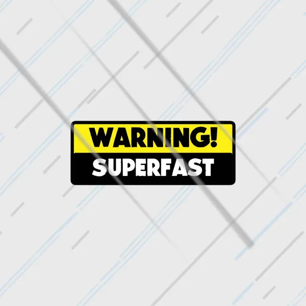 Warning Superfast yellow caution-style sticker 3 inch in matte vinyl for bike tail